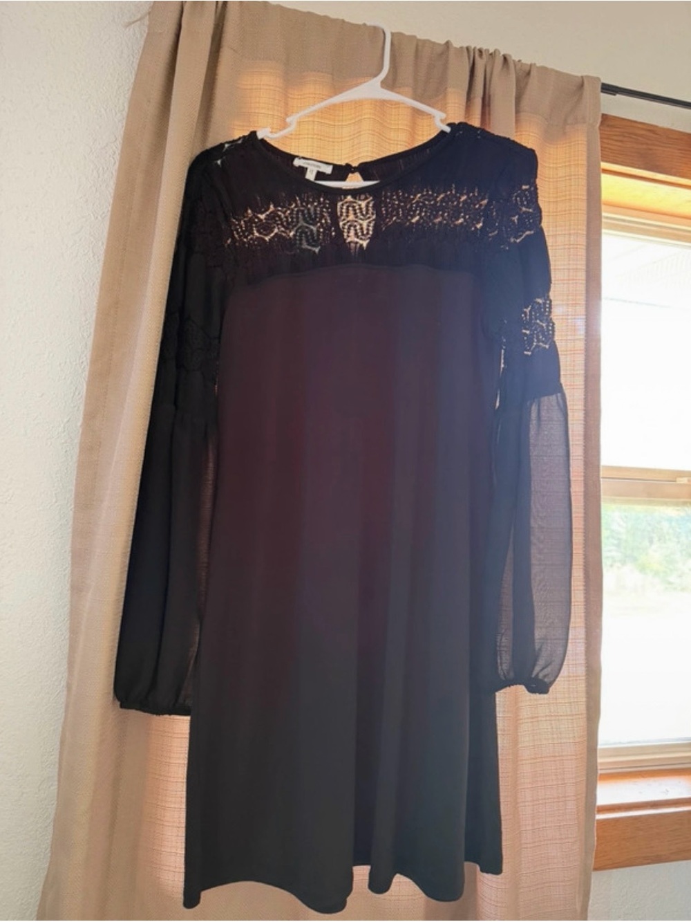 Maurices Black Lace-Yoke Long Sleeve Dress